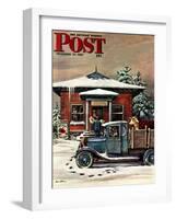 "Rural Post Office at Christmas," Saturday Evening Post Cover, December 13, 1947-Stevan Dohanos-Framed Premium Giclee Print