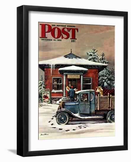 "Rural Post Office at Christmas," Saturday Evening Post Cover, December 13, 1947-Stevan Dohanos-Framed Giclee Print