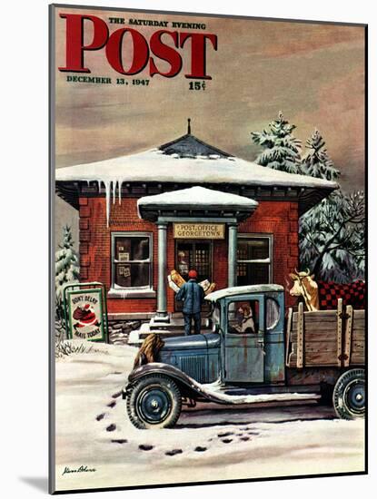 "Rural Post Office at Christmas," Saturday Evening Post Cover, December 13, 1947-Stevan Dohanos-Mounted Giclee Print