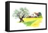 Rural Provencal Farm House, Olive Tree and Yellow Field - Wheat, Sunflower - in Provence, France. W-Le Panda-Framed Stretched Canvas