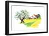 Rural Provencal Farm House, Olive Tree and Yellow Field - Wheat, Sunflower - in Provence, France. W-Le Panda-Framed Art Print