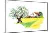 Rural Provencal Farm House, Olive Tree and Yellow Field - Wheat, Sunflower - in Provence, France. W-Le Panda-Mounted Art Print