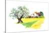 Rural Provencal Farm House, Olive Tree and Yellow Field - Wheat, Sunflower - in Provence, France. W-Le Panda-Stretched Canvas