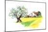 Rural Provencal Farm House, Olive Tree and Yellow Field - Wheat, Sunflower - in Provence, France. W-Le Panda-Mounted Premium Giclee Print