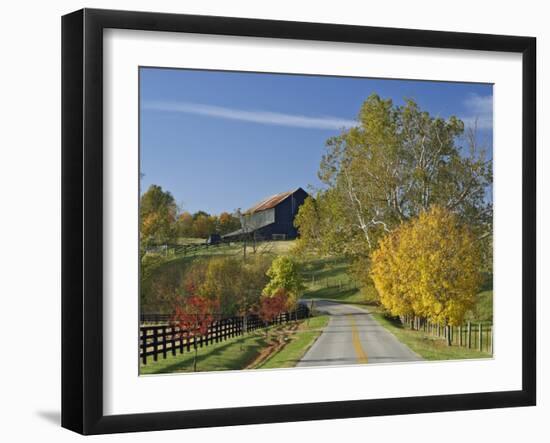 Rural Road Through Bluegrass in Autumn Near Lexington, Kentucky, USA-Adam Jones-Framed Photographic Print