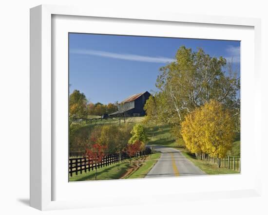 Rural Road Through Bluegrass in Autumn Near Lexington, Kentucky, USA-Adam Jones-Framed Photographic Print