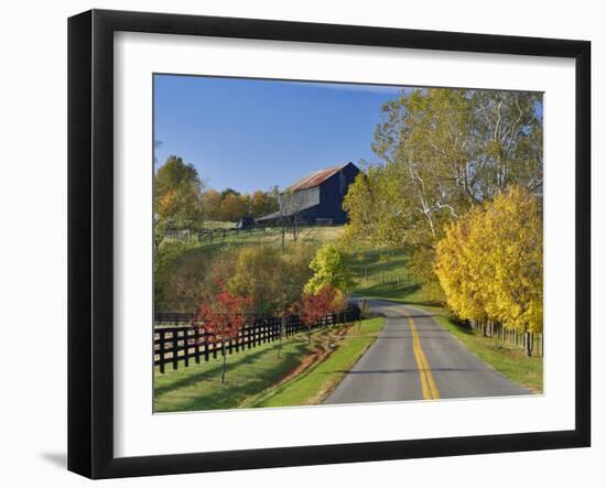 Rural Road Through Bluegrass in Autumn Near Lexington, Kentucky, USA-Adam Jones-Framed Photographic Print