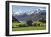 Rural scene of Lake Wanaka backed by snow capped mountains, New Zealand-Ed Rhodes-Framed Photographic Print