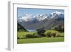 Rural scene of Lake Wanaka backed by snow capped mountains, New Zealand-Ed Rhodes-Framed Photographic Print