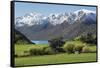 Rural scene of Lake Wanaka backed by snow capped mountains, New Zealand-Ed Rhodes-Framed Stretched Canvas