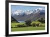 Rural scene of Lake Wanaka backed by snow capped mountains, New Zealand-Ed Rhodes-Framed Photographic Print