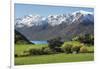 Rural scene of Lake Wanaka backed by snow capped mountains, New Zealand-Ed Rhodes-Framed Photographic Print