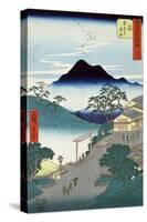 Rural Village with Mountains in the Background, Japanese Wood-Cut Print-Lantern Press-Stretched Canvas