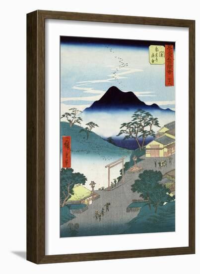 Rural Village with Mountains in the Background, Japanese Wood-Cut Print-Lantern Press-Framed Art Print