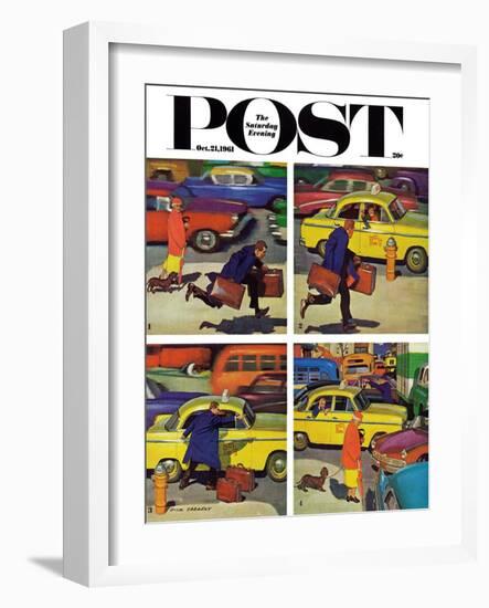 "Rush Hour (4 panel)," Saturday Evening Post Cover, October 21, 1961-Richard Sargent-Framed Premium Giclee Print