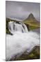 Rushing glacial run-off feeds Kirkjufellfoss on the Snaefellsness Peninsula, Iceland, Polar Regions-Jon Reaves-Mounted Photographic Print