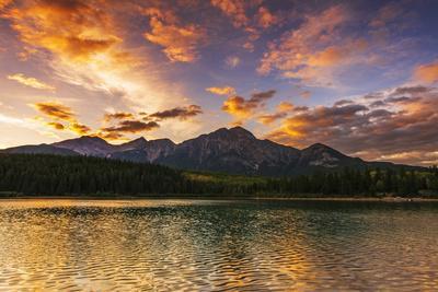 Sunset at Patricia Lake, Jasper National Park, Alberta, Canada.