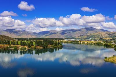 The Kawarau river and town of Cromwell, Central Otago, South Island, New Zealand