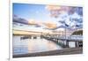 Russell Pier at Sunset, Bay of Islands, Northland Region, North Island, New Zealand, Pacific-Matthew Williams-Ellis-Framed Premium Photographic Print