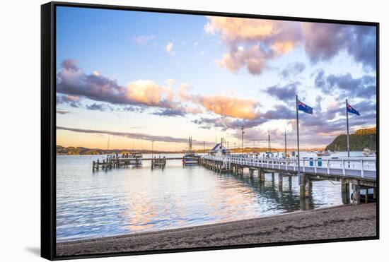 Russell Pier at Sunset, Bay of Islands, Northland Region, North Island, New Zealand, Pacific-Matthew Williams-Ellis-Framed Stretched Canvas