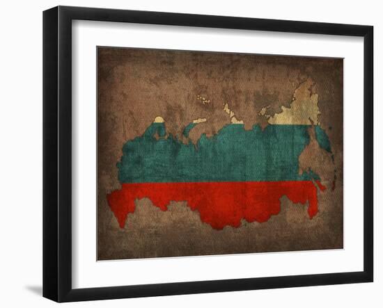 Russia Country Flag Map-Red Atlas Designs-Framed Giclee Print