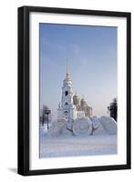 Russia, Golden Ring, Vladimir, Belltower and Assumption Cathedral with Statues-null-Framed Giclee Print