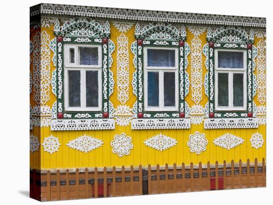 Russia, Ivanovo Oblast, Golden Ring, Plyos, House with Traditional Russian Architecture-Walter Bibikow-Stretched Canvas