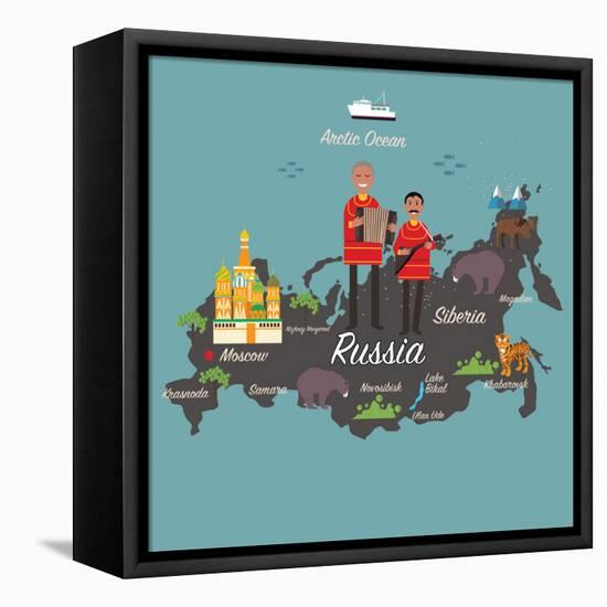 Russia Map and Travel Eps 10 Format-Sajja-Framed Stretched Canvas