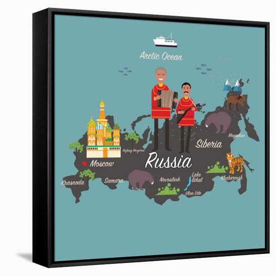 Russia Map and Travel Eps 10 Format-Sajja-Framed Stretched Canvas