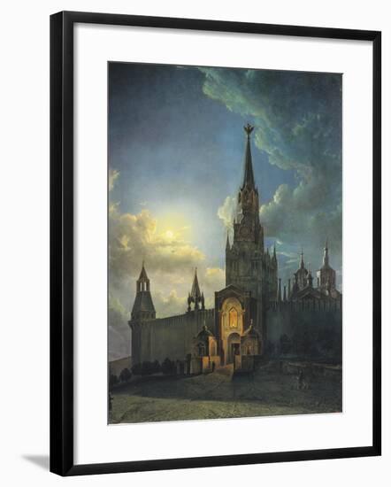 Russia, Moscow, Night in Moscow, Spasskaya Tower-null-Framed Giclee Print