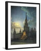 Russia, Moscow, Night in Moscow, Spasskaya Tower-null-Framed Giclee Print