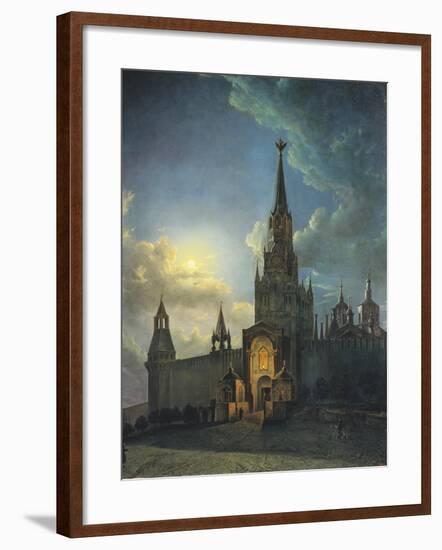 Russia, Moscow, Night in Moscow, Spasskaya Tower-null-Framed Giclee Print