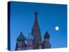 Russia, Moscow, Red Square, Kremlin, St. Basils Cathedral with Moonrise-Walter Bibikow-Stretched Canvas