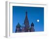 Russia, Moscow, Red Square, Kremlin, St. Basils Cathedral with Moonrise-Walter Bibikow-Framed Photographic Print