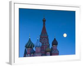 Russia, Moscow, Red Square, Kremlin, St. Basils Cathedral with Moonrise-Walter Bibikow-Framed Photographic Print