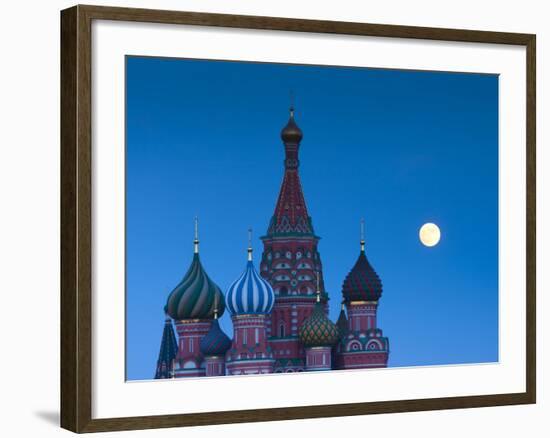 Russia, Moscow, Red Square, Kremlin, St. Basils Cathedral with Moonrise-Walter Bibikow-Framed Photographic Print