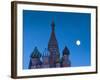 Russia, Moscow, Red Square, Kremlin, St. Basils Cathedral with Moonrise-Walter Bibikow-Framed Photographic Print