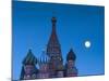 Russia, Moscow, Red Square, Kremlin, St. Basils Cathedral with Moonrise-Walter Bibikow-Mounted Photographic Print
