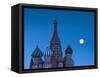Russia, Moscow, Red Square, Kremlin, St. Basils Cathedral with Moonrise-Walter Bibikow-Framed Stretched Canvas