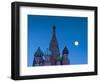 Russia, Moscow, Red Square, Kremlin, St. Basils Cathedral with Moonrise-Walter Bibikow-Framed Photographic Print