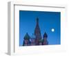 Russia, Moscow, Red Square, Kremlin, St. Basils Cathedral with Moonrise-Walter Bibikow-Framed Photographic Print