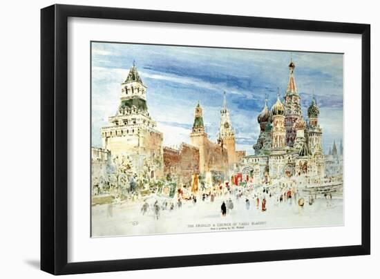 Russia, Moscow, Red Square with Kremlin Wall and Saint Basil's Cathedral-null-Framed Premium Giclee Print