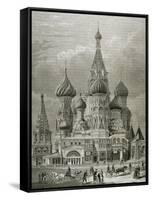 Russia, Moscow, St. Basil's Cathedral, Engraving-Tarker-Framed Stretched Canvas