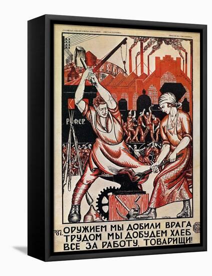 Russia: Soviet Poster, 1920-Nikolai Kogout-Framed Stretched Canvas