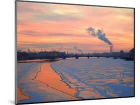 Russia, St; Petersburg; the Last Light over the Partly Frozen Neva River with in Winter-Ken Sciclina-Mounted Photographic Print