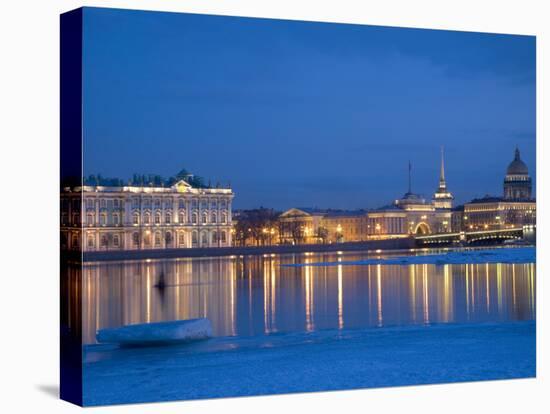 Russia, St;Petersburg; the Partly Frozen Neva River in Winter, with the Winter Palace-Ken Sciclina-Stretched Canvas