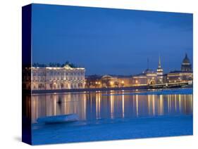 Russia, St;Petersburg; the Partly Frozen Neva River in Winter, with the Winter Palace-Ken Sciclina-Stretched Canvas