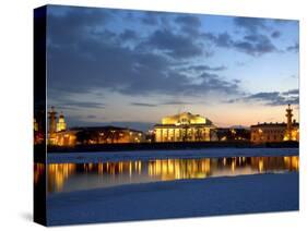 Russia, St;Petersburg; the Partly Frozen Neva River with the Maritime Musem and Two Rostral Columns-Ken Sciclina-Stretched Canvas