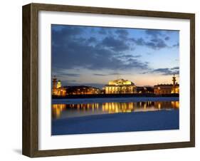 Russia, St;Petersburg; the Partly Frozen Neva River with the Maritime Musem and Two Rostral Columns-Ken Sciclina-Framed Photographic Print