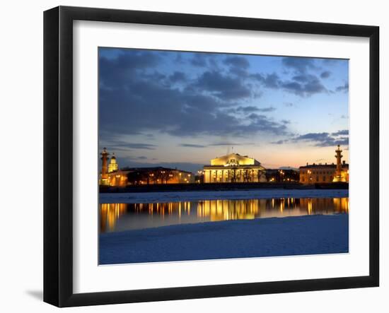 Russia, St;Petersburg; the Partly Frozen Neva River with the Maritime Musem and Two Rostral Columns-Ken Sciclina-Framed Photographic Print